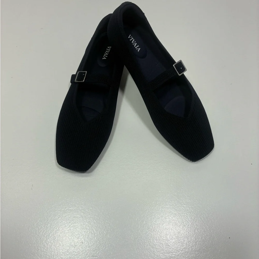 Vivaia Mary Jane Shoes Women Size 43 Navy Blue Knit Square toe adjustable strap - Picture 4 of 8
